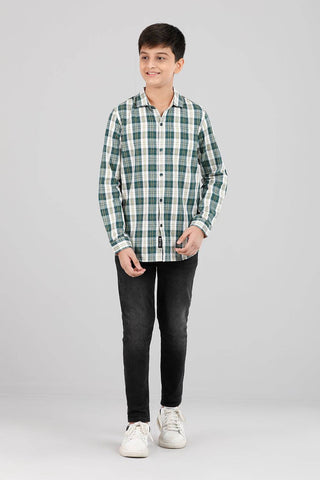 Junior Boy's Shirt (10-14 Years): Green Check