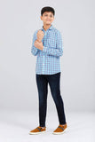 Junior Boys Casual Shirt (10-14 Years) : Blue Check