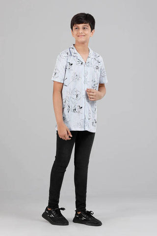 Junior Boys Casual Shirt (10-14 Years) : Floral Stripe