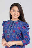 Junior Girls Ethnic Tops (10-14 Years) : Rose Red Printed  & R Blue Printed