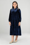 Junior Girls Long Dress (10-14 Years) : Navy & Green