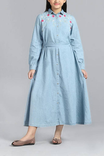 Junior Girls Long Dress : Sky blue & Indigo (10-14 Years)