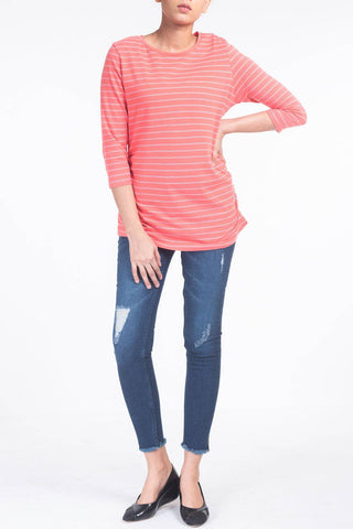 LADIES KNITTED T-SHIRT CORAL