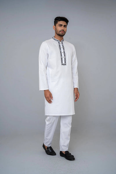 Men's Panjabi ( slim fit)  :  White & DK Purple