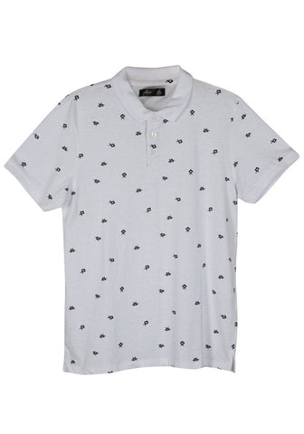 MENS KNITTED POLO SHIRT WHITE / BLACK PRINT