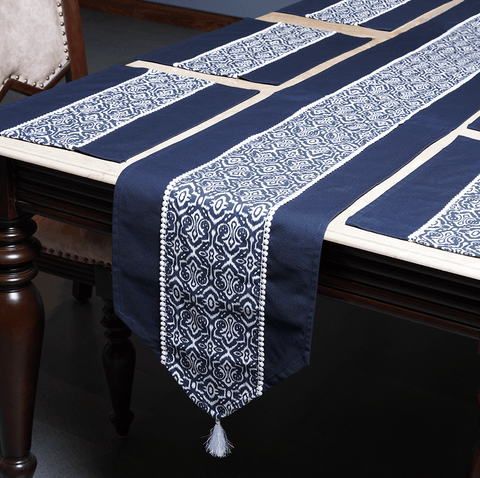 Navy White Print Table Runner