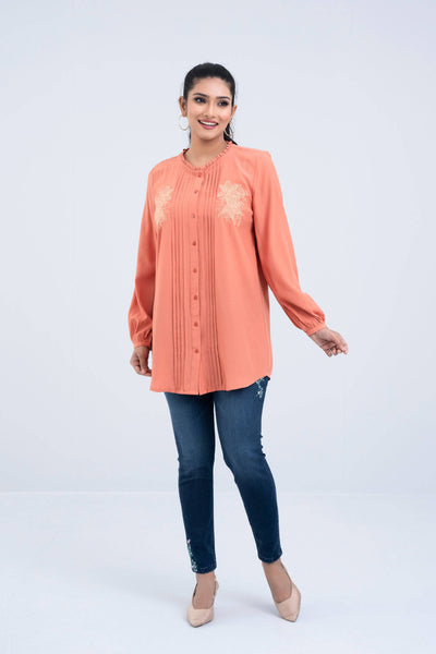 Women's Casual Shirt : Orange & Olive