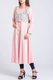 Women's Embroidered Kurti: Peach Schnapps