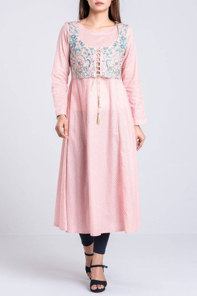 Women's Embroidered Kurti: Peach Schnapps