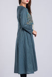 Women's Embroidered Kurti : Teal Blue