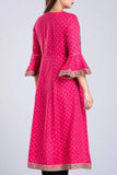 Women's embroidery Kurti : Lt Yellow & Hot Pink