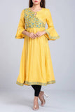 Women's embroidery Kurti : Lt Yellow & Hot Pink