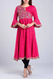 Women's embroidery Kurti : Lt Yellow & Hot Pink