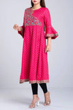 Women's embroidery Kurti : Lt Yellow & Hot Pink