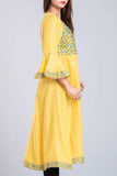 Women's embroidery Kurti : Lt Yellow & Hot Pink