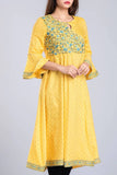 Women's embroidery Kurti : Lt Yellow & Hot Pink