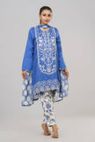 Women's Jacquard Lawn - Three-Piece  With Chiffon Dupatta : Blue & Green