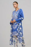 Women's Jacquard Lawn - Three-Piece  With Chiffon Dupatta : Blue & Green