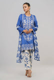 Women's Jacquard Lawn - Three-Piece  With Chiffon Dupatta : Blue & Green