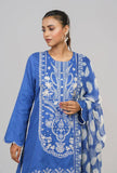 Women's Jacquard Lawn - Three-Piece  With Chiffon Dupatta : Blue & Green