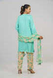 Women's Jacquard Lawn - Three-Piece  With Chiffon Dupatta : Blue & Green