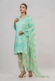 Women's Jacquard Lawn - Three-Piece  With Chiffon Dupatta : Blue & Green