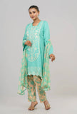 Women's Jacquard Lawn - Three-Piece  With Chiffon Dupatta : Blue & Green