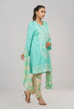 Women's Jacquard Lawn - Three-Piece  With Chiffon Dupatta : Blue & Green