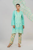 Women's Jacquard Lawn - Three-Piece  With Chiffon Dupatta : Blue & Green