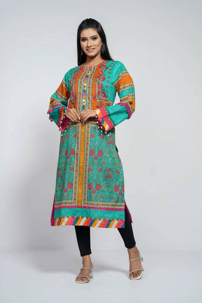 Women's Kurti : Greenery & Tangering tango