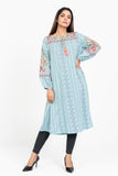 WOMENS EMB KURTI: COCONUT CREAM & BLIZZARD BLUE